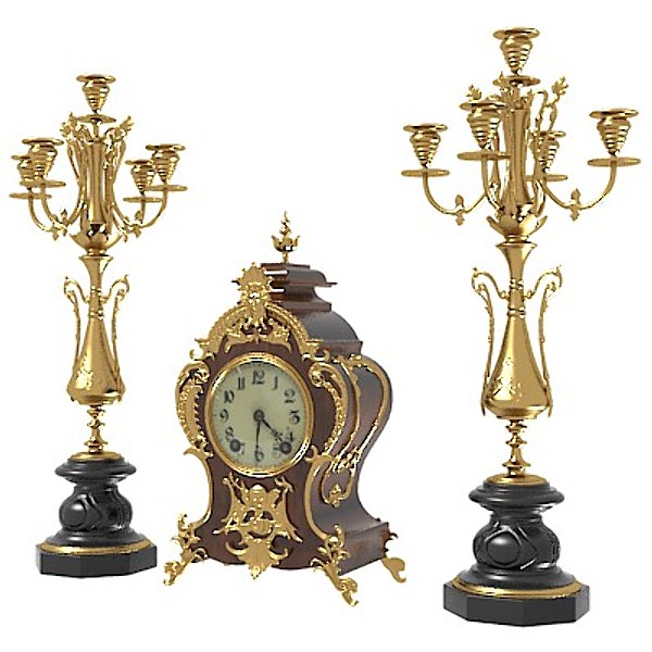 3d model of fireplace clock classic candelabra - Fireplace clock Classic  and candelabra by shop3ds